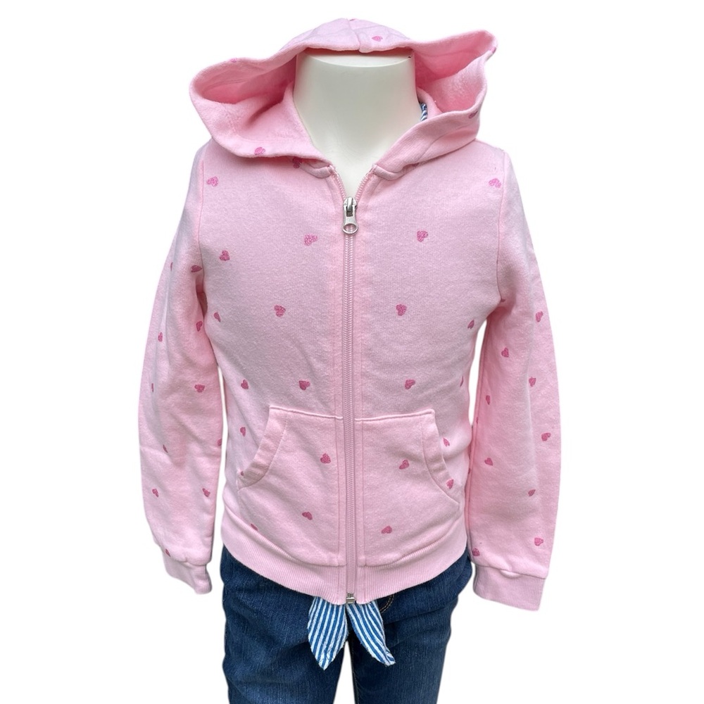 H&M Kids | Full Zip Hoodie | Light Pink Hearts | 6-8 years